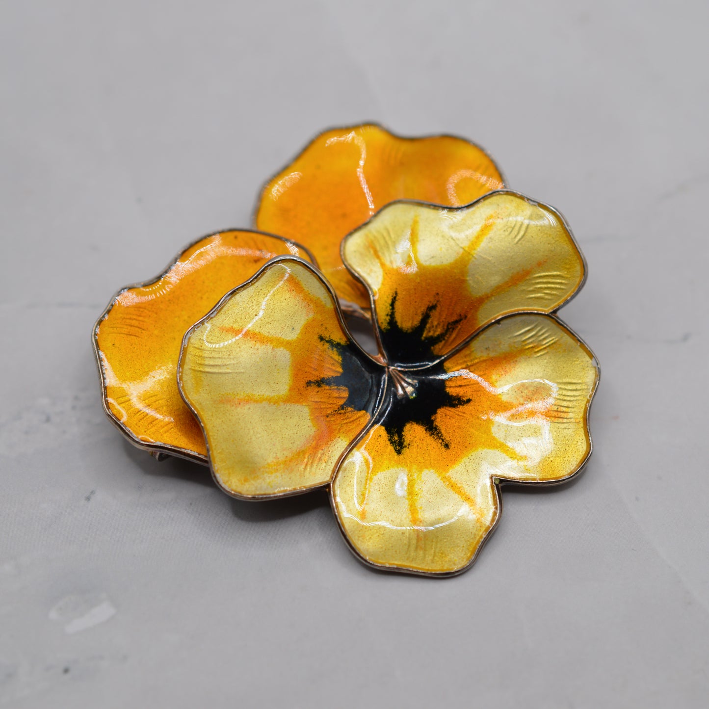 Vintage David Andersen Scandinavian Sterling Silver Enamel Pansy Floral Brooch