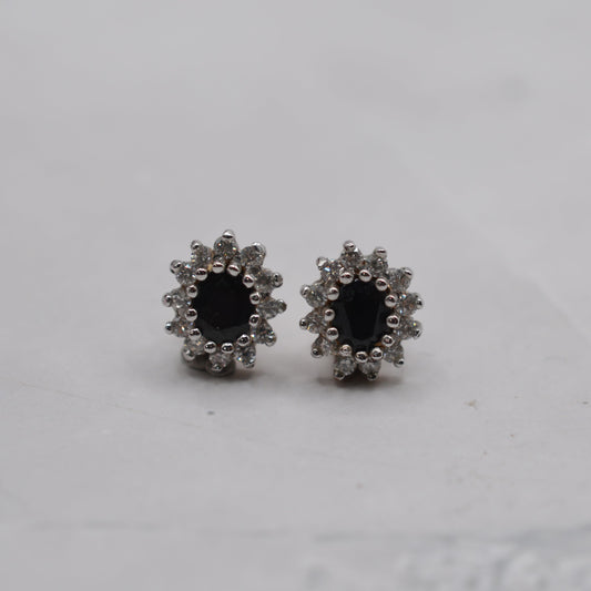 9ct Gold Sapphire & CZ Cluster Stud Earrings