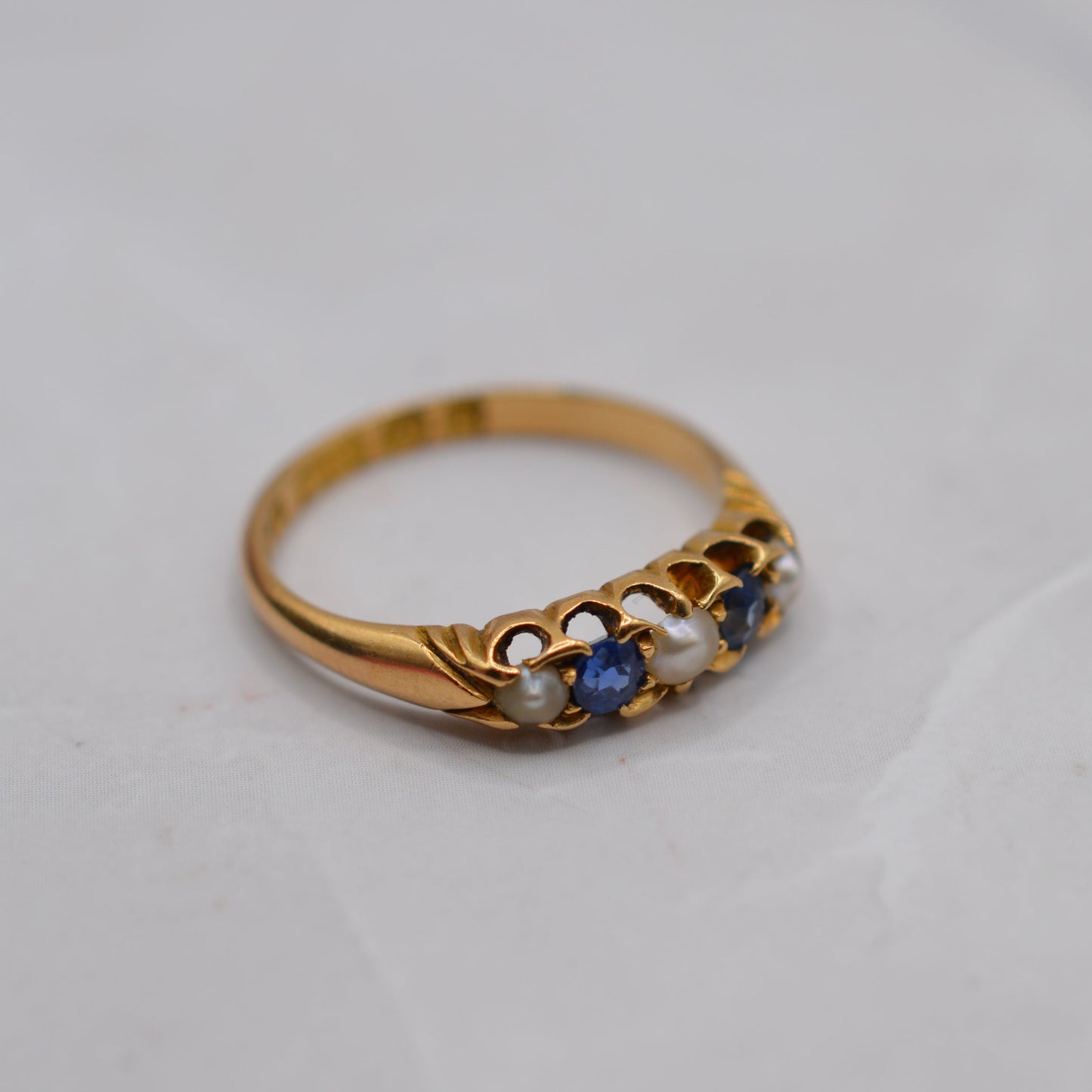 Antique 1896 Late Victorian 18ct Gold Sapphire & Pearl Five-Stone Ring
