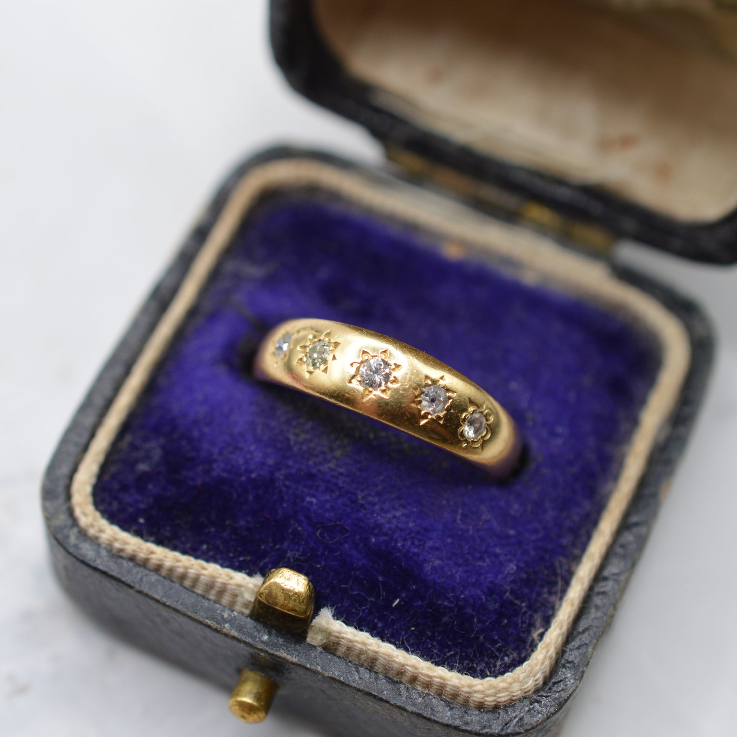1876 Victorian 18ct Gold Diamond Five-Stone Antique Gypsy Ring