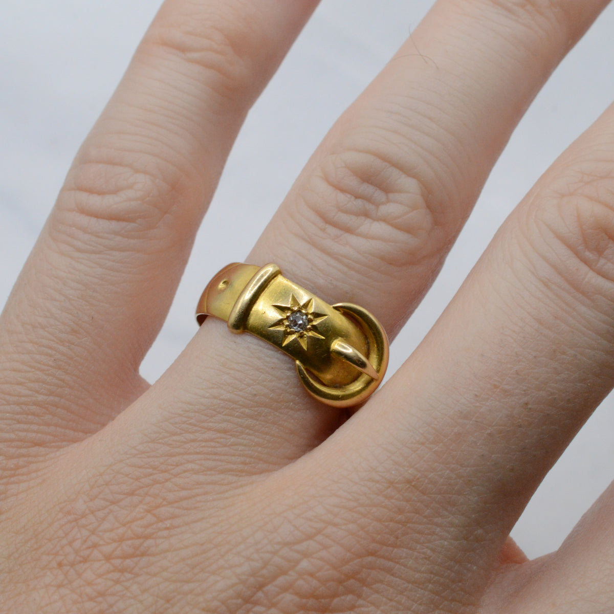 Chunky 1906 Edwardian Antique 18ct Gold Diamond Buckle Ring