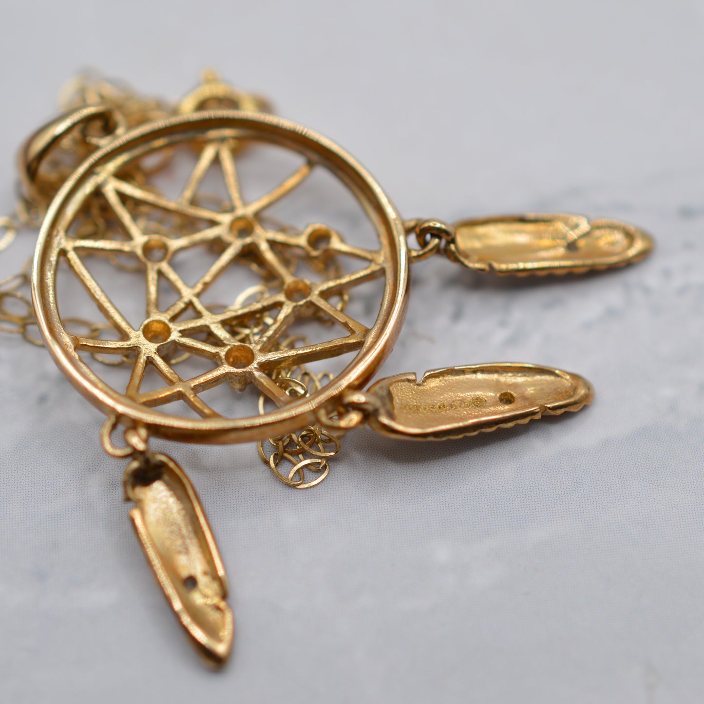 9ct Gold Diamond Dreamcatcher Pendant Necklace