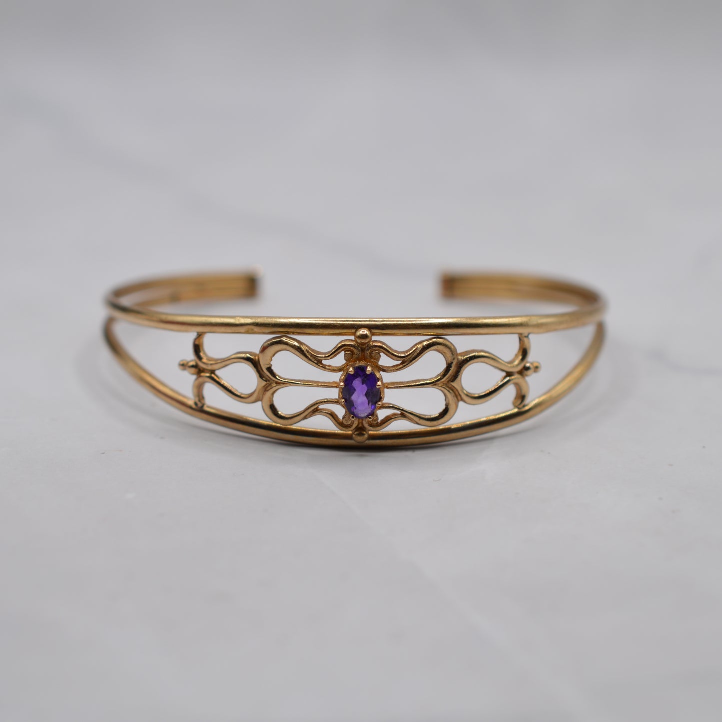 9ct Gold Amethyst Openwork Bangle Bracelet