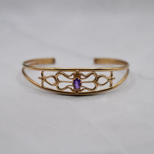 9ct Gold Amethyst Openwork Bangle Bracelet