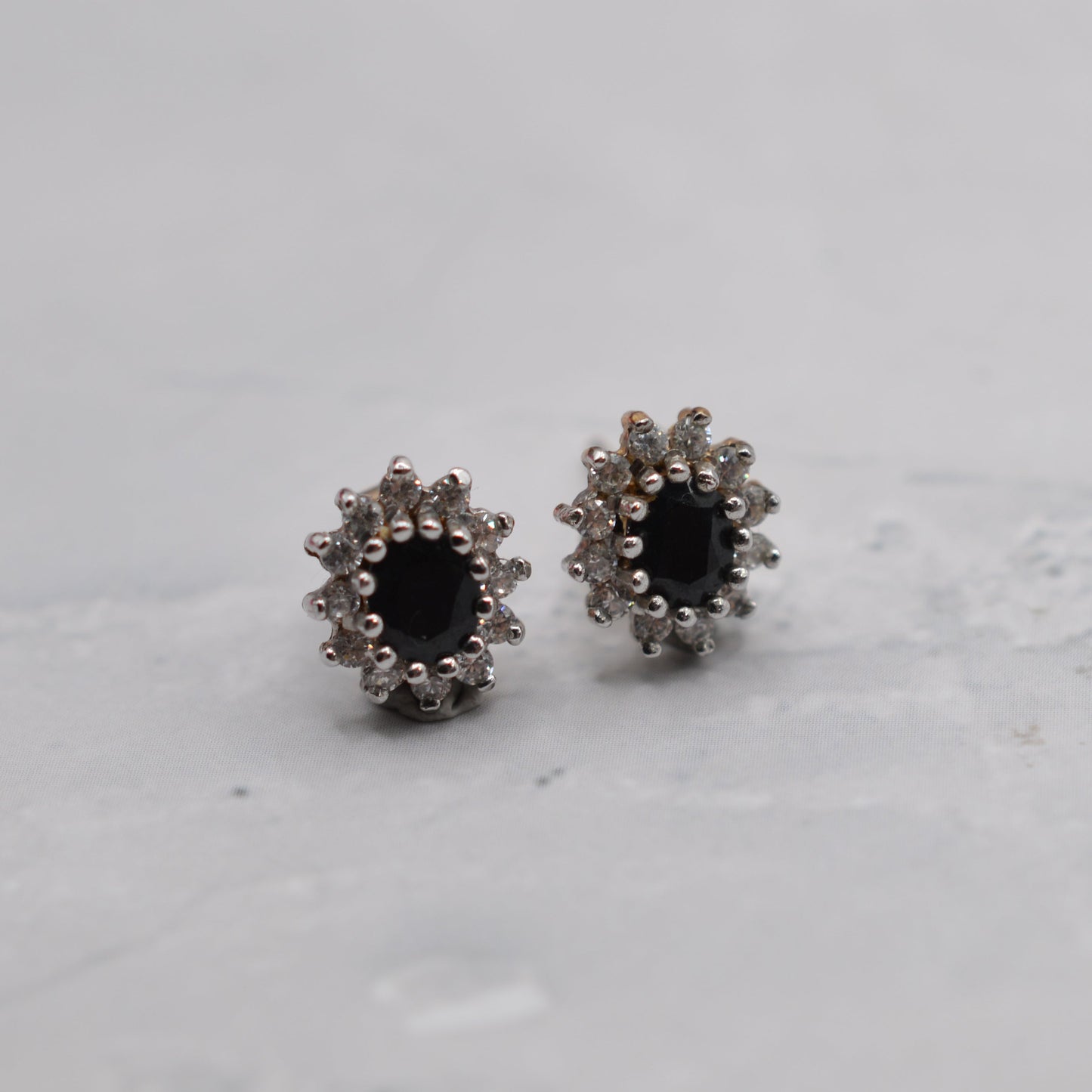 9ct Gold Sapphire & CZ Cluster Stud Earrings