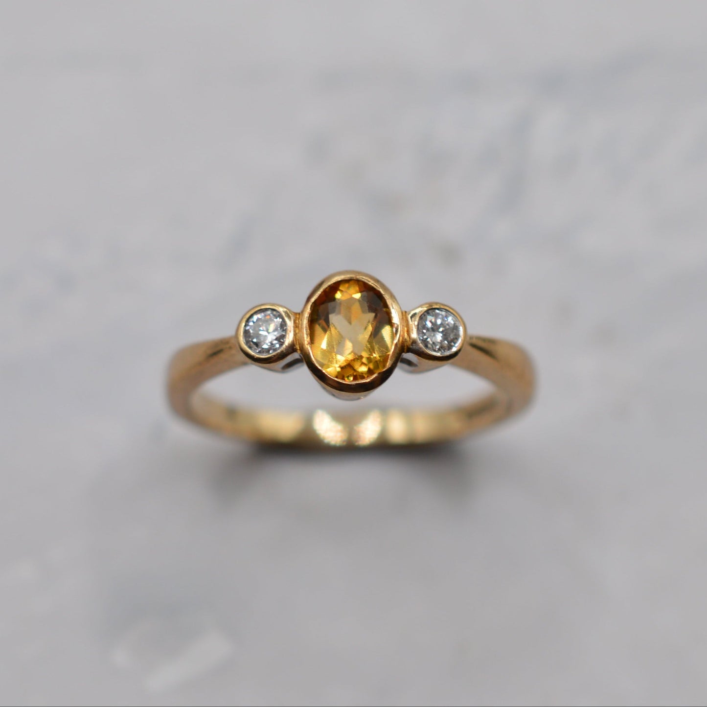 9ct Gold Citrine & Diamond Trilogy Ring