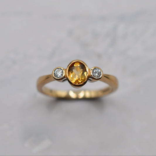 9ct Gold Citrine & Diamond Trilogy Ring