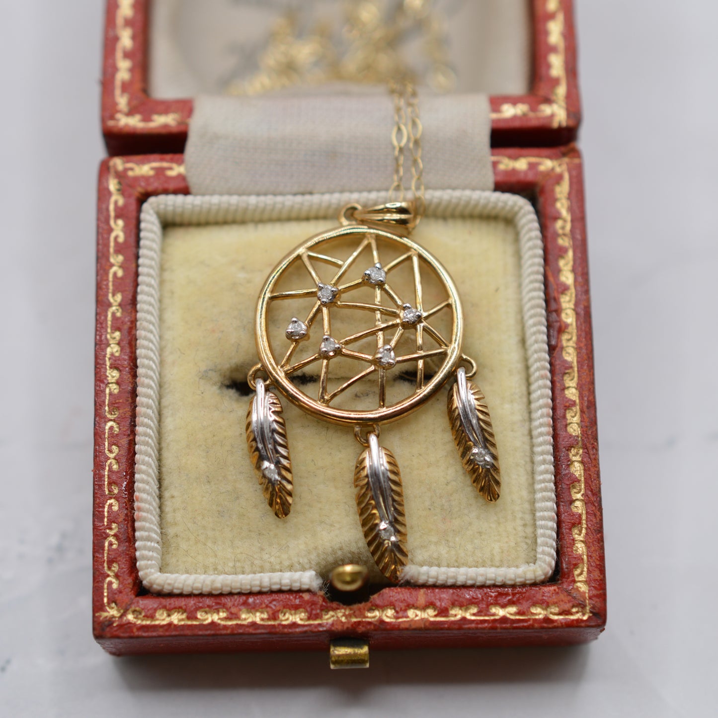 9ct Gold Diamond Dreamcatcher Pendant Necklace