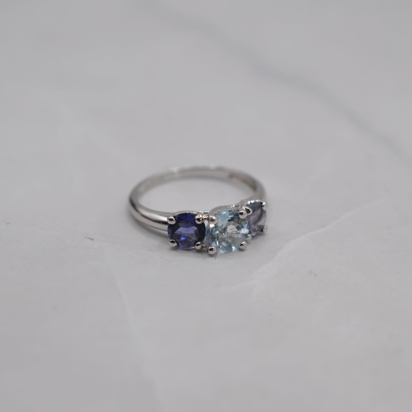 9ct White Gold Aquamarine & Iolite Trilogy Ring
