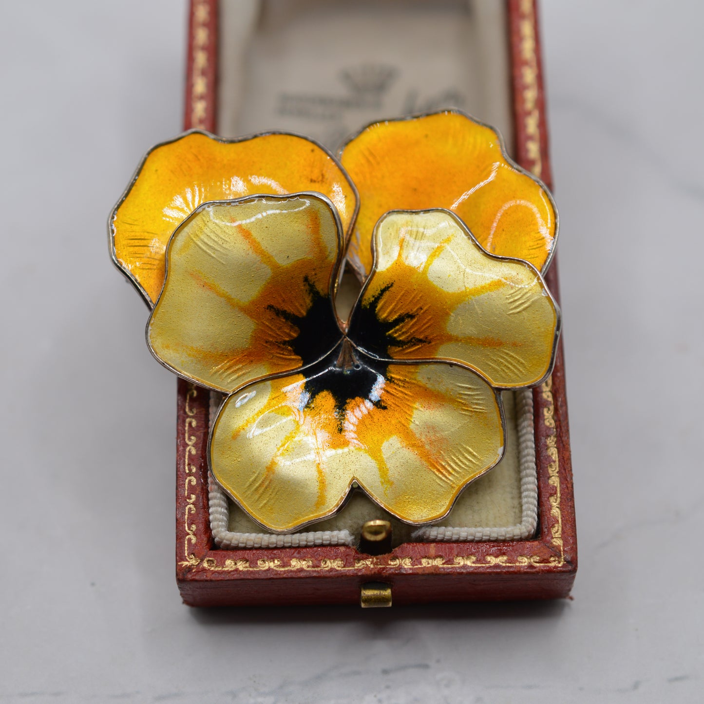 Vintage David Andersen Scandinavian Sterling Silver Enamel Pansy Floral Brooch