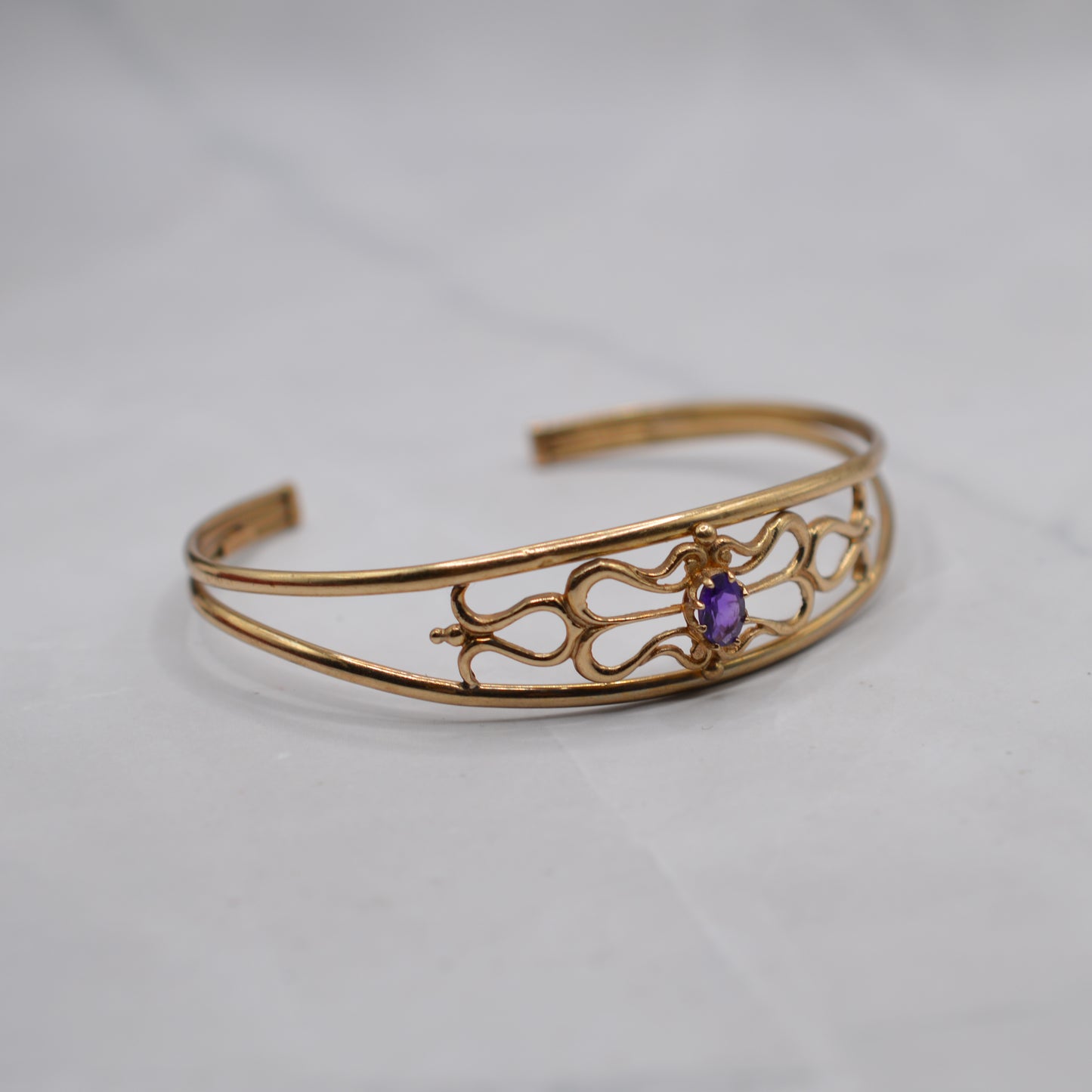 9ct Gold Amethyst Openwork Bangle Bracelet
