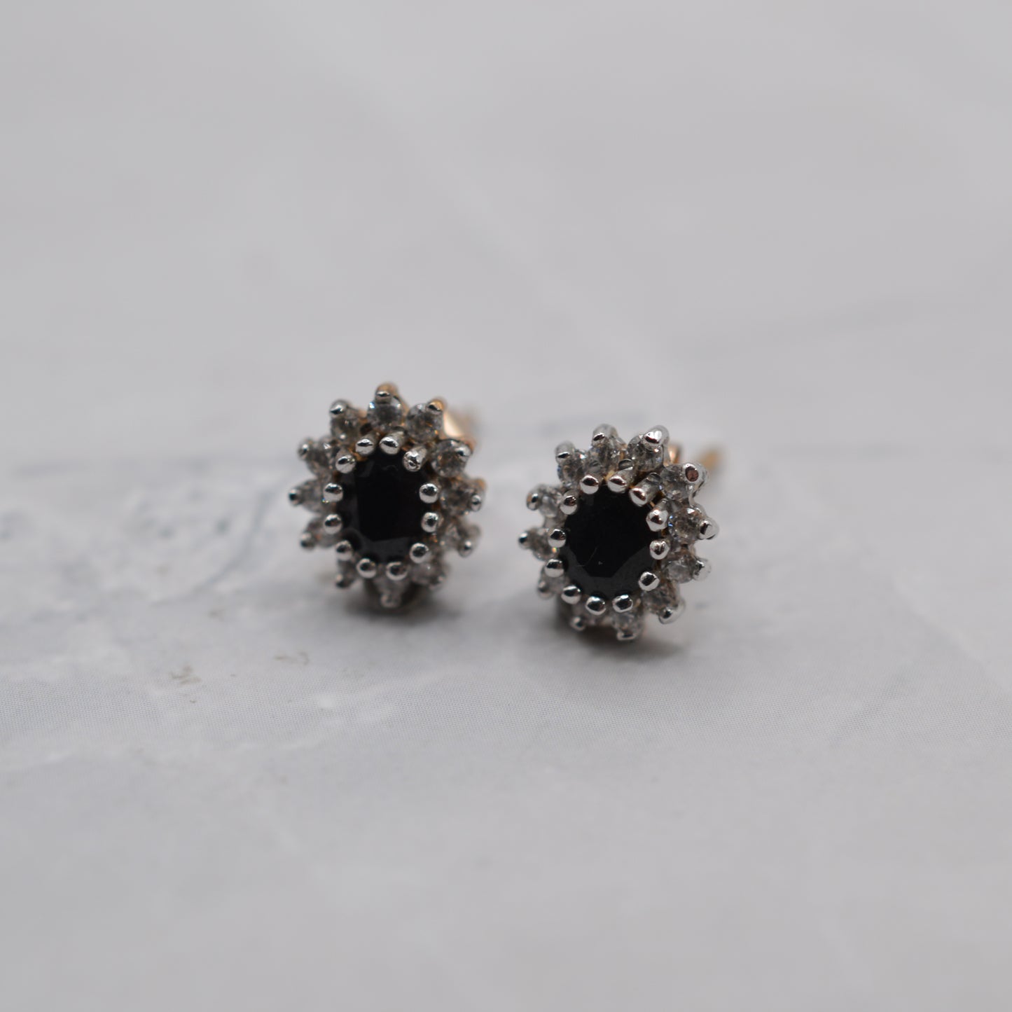 9ct Gold Sapphire & CZ Cluster Stud Earrings