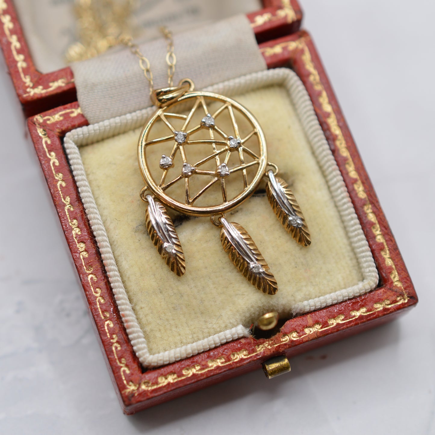 9ct Gold Diamond Dreamcatcher Pendant Necklace