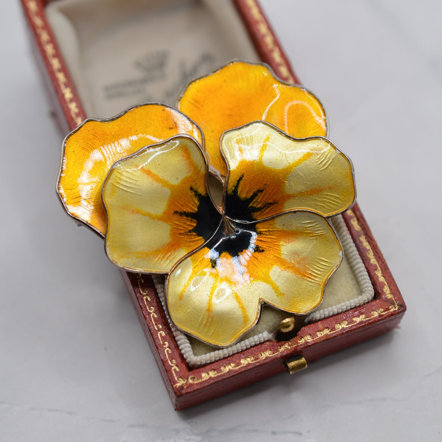 Vintage David Andersen Scandinavian Sterling Silver Enamel Pansy Floral Brooch