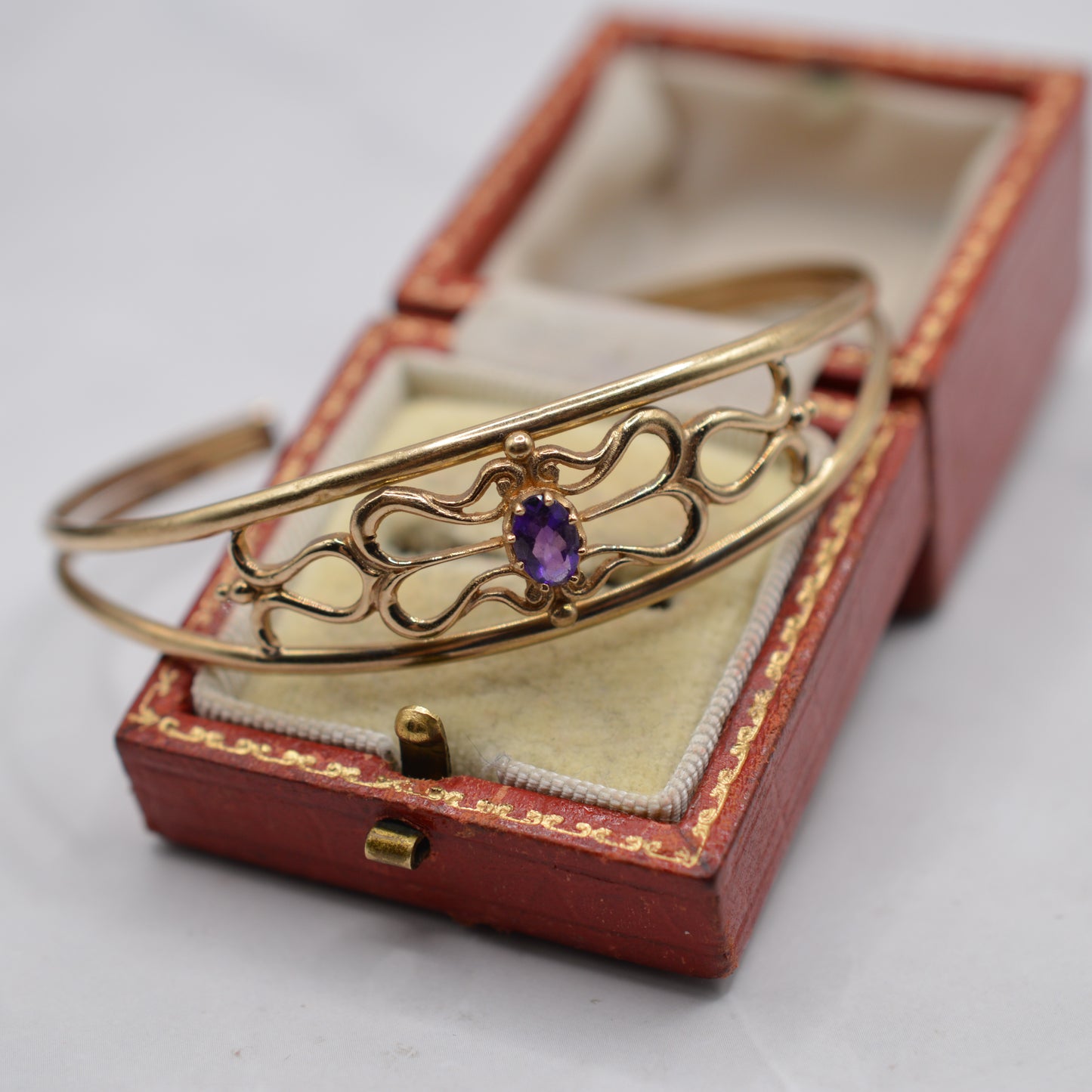 9ct Gold Amethyst Openwork Bangle Bracelet