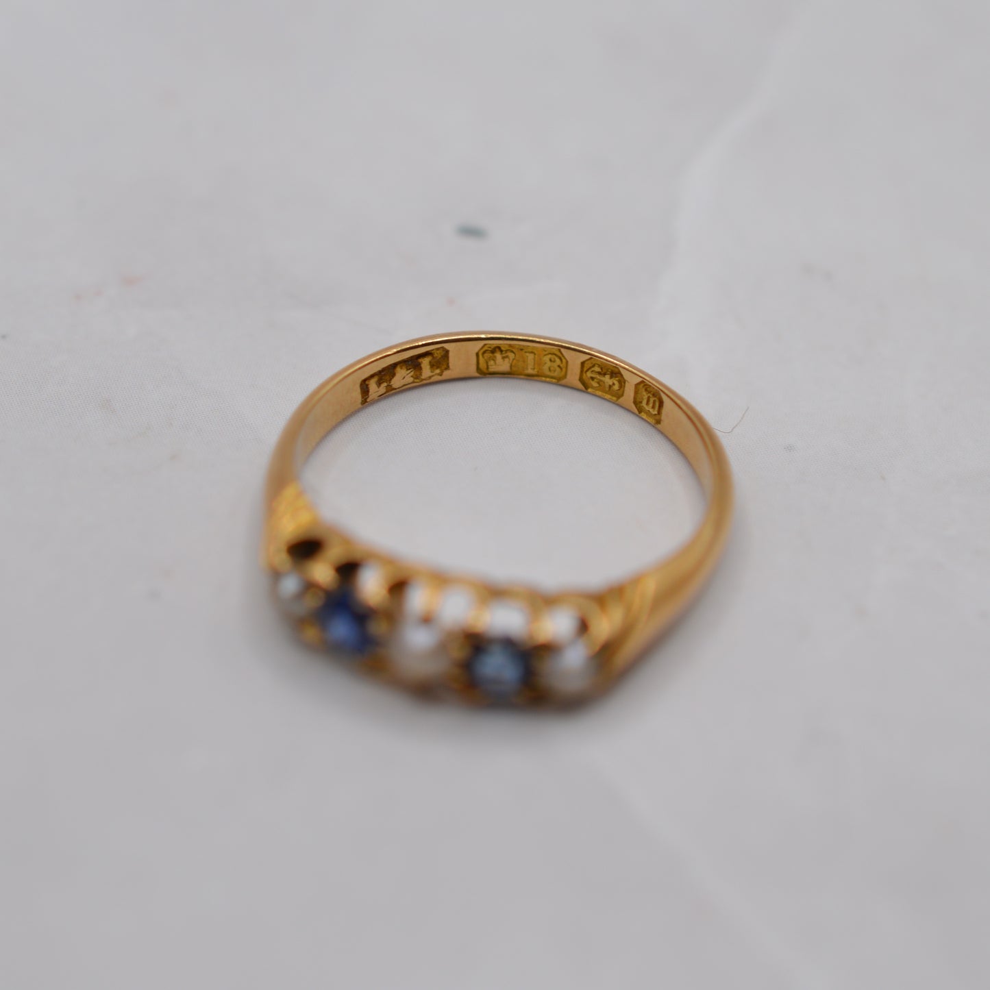 Antique 1896 Late Victorian 18ct Gold Sapphire & Pearl Five-Stone Ring