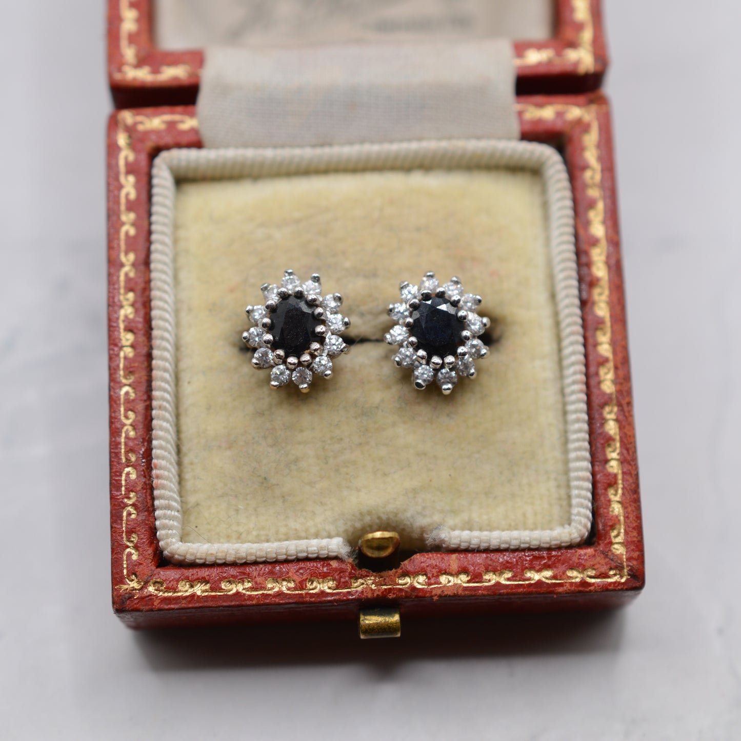 9ct Gold Sapphire & CZ Cluster Stud Earrings