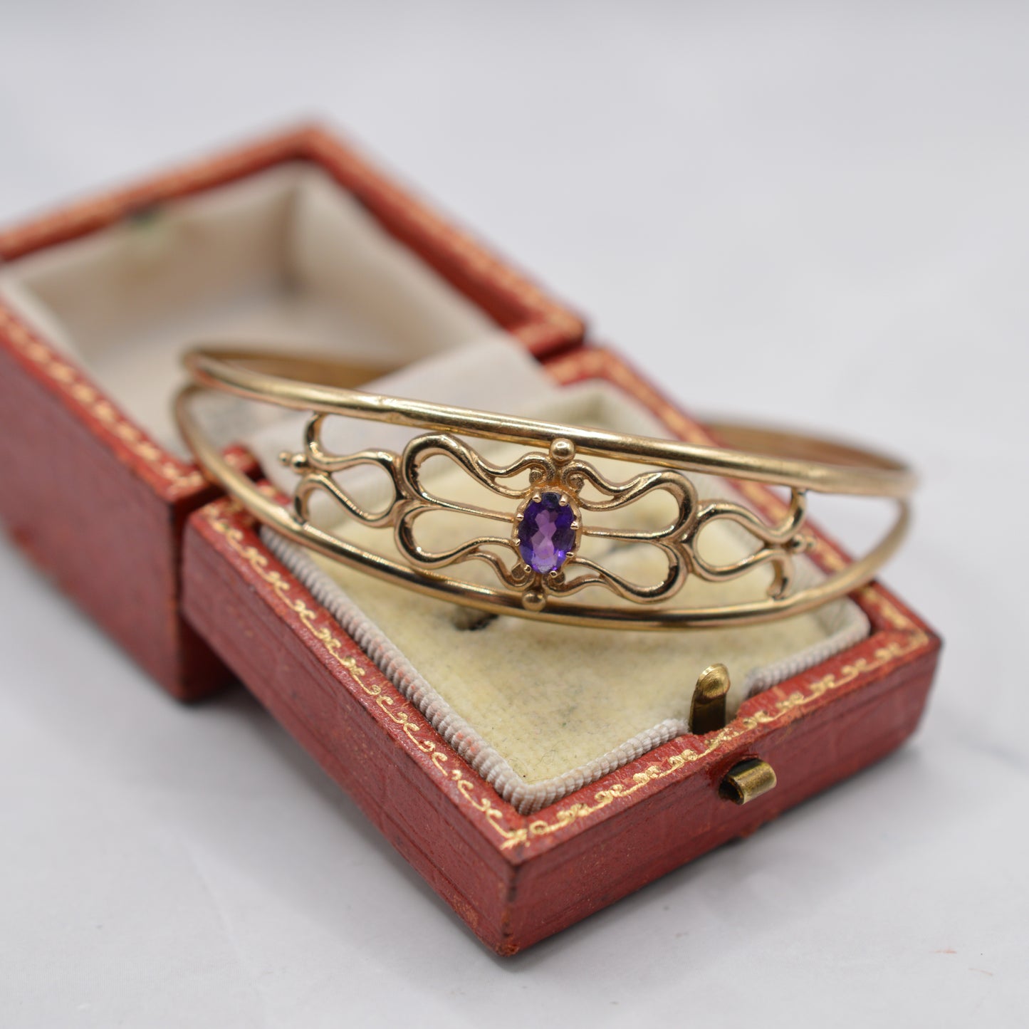 9ct Gold Amethyst Openwork Bangle Bracelet