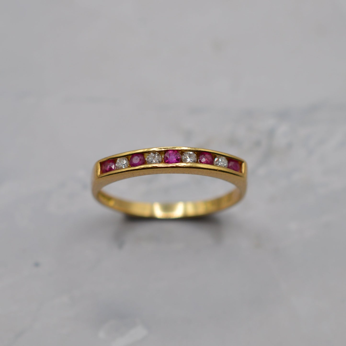 18ct Gold Ruby & Diamond Channel-Set Half-Eternity Ring