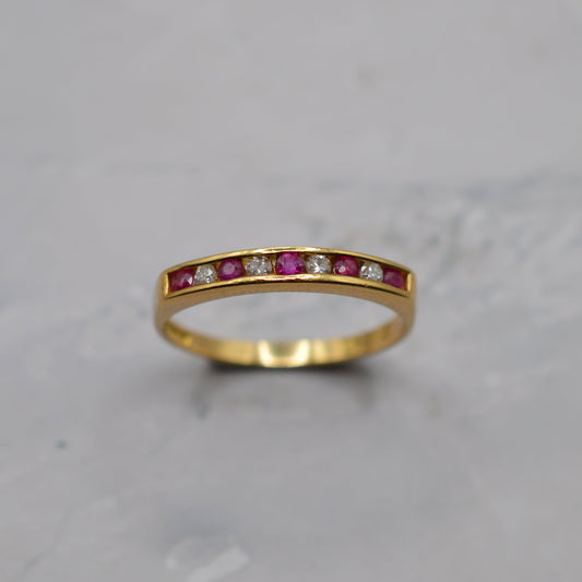 18ct Gold Ruby & Diamond Channel-Set Half-Eternity Ring