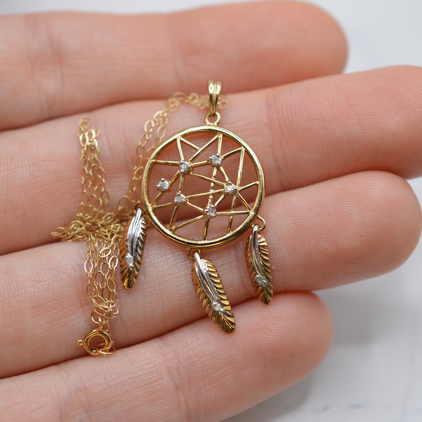 9ct Gold Diamond Dreamcatcher Pendant Necklace