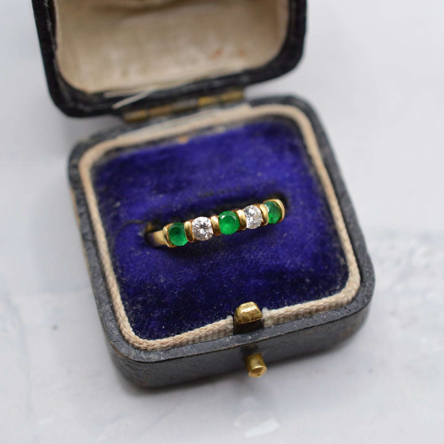 1990s 18ct Gold Emerald & Diamond Five-Stone Ring