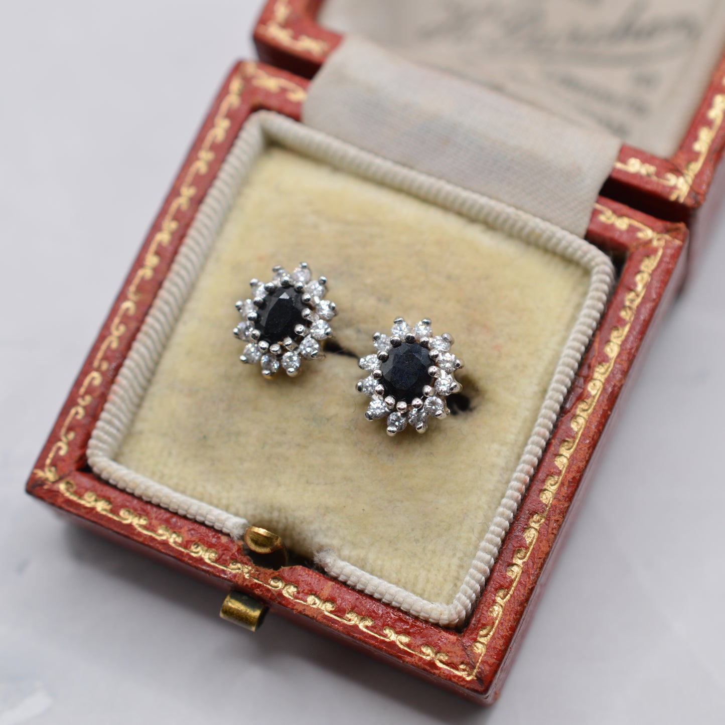 9ct Gold Sapphire & CZ Cluster Stud Earrings