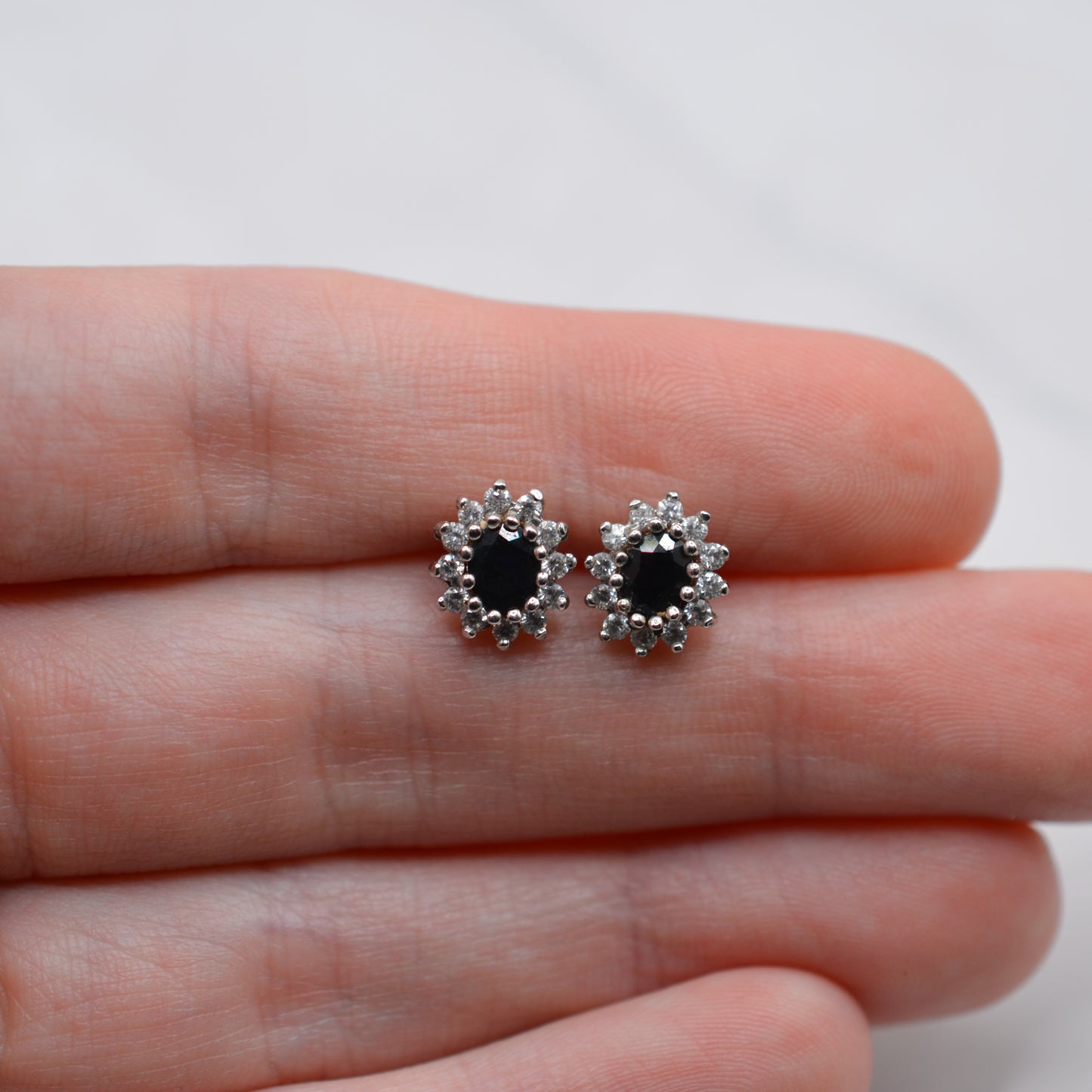 9ct Gold Sapphire & CZ Cluster Stud Earrings