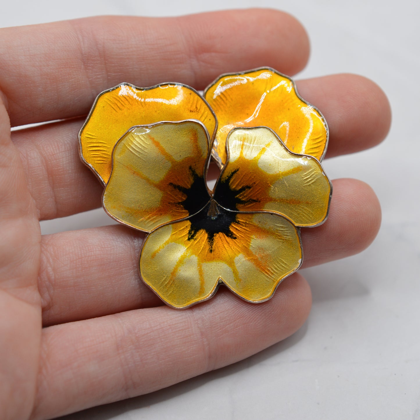 Vintage David Andersen Scandinavian Sterling Silver Enamel Pansy Floral Brooch