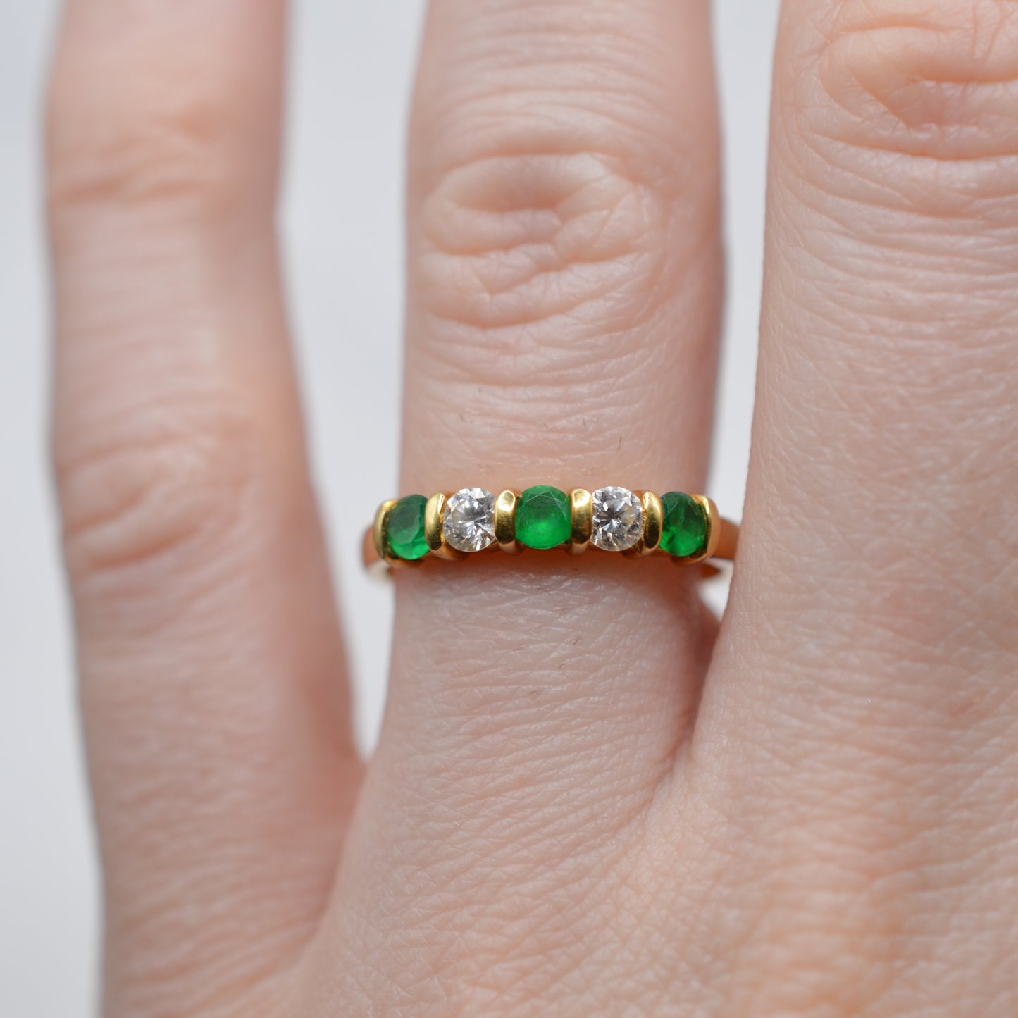 1990s 18ct Gold Emerald & Diamond Five-Stone Ring