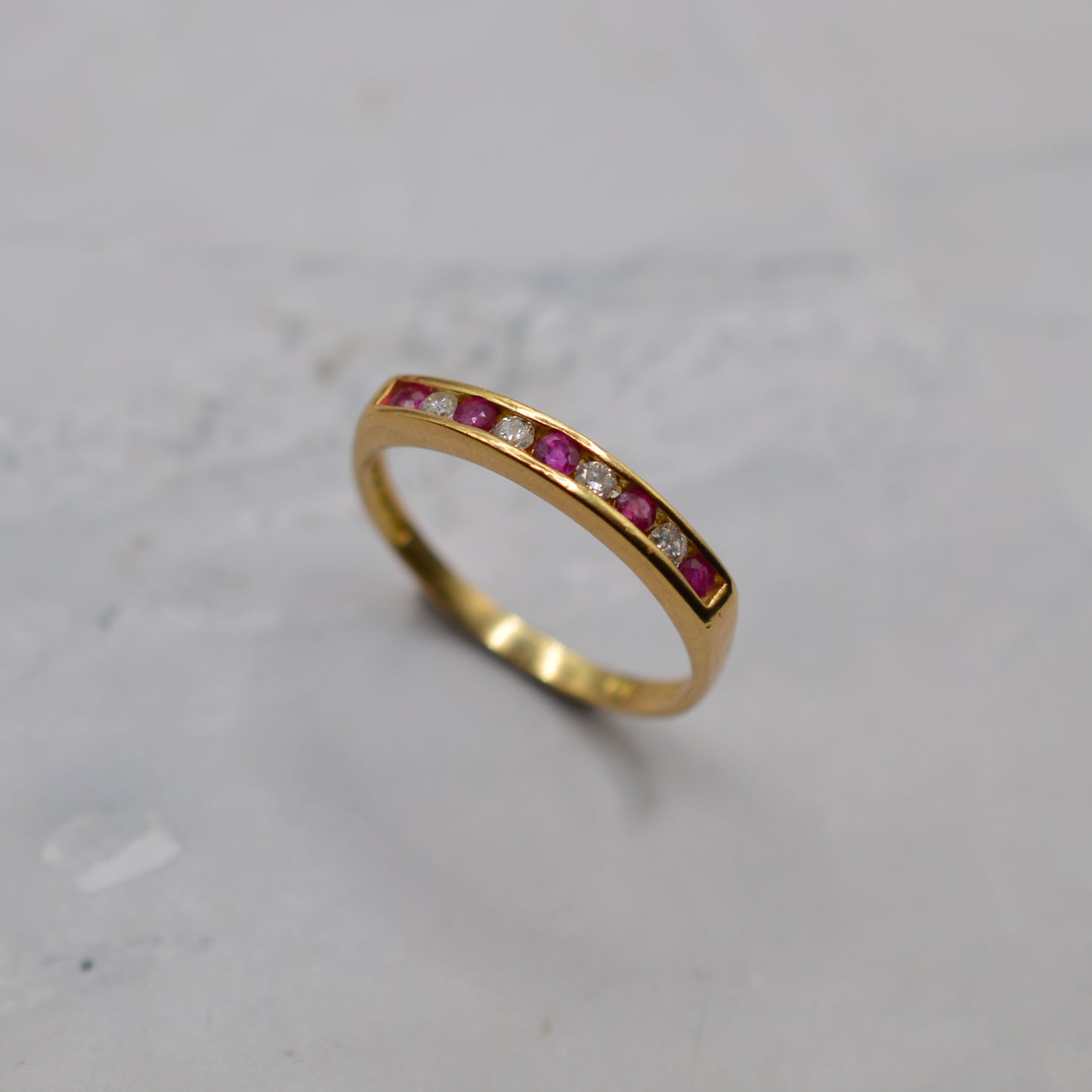 18ct Gold Ruby & Diamond Channel-Set Half-Eternity Ring
