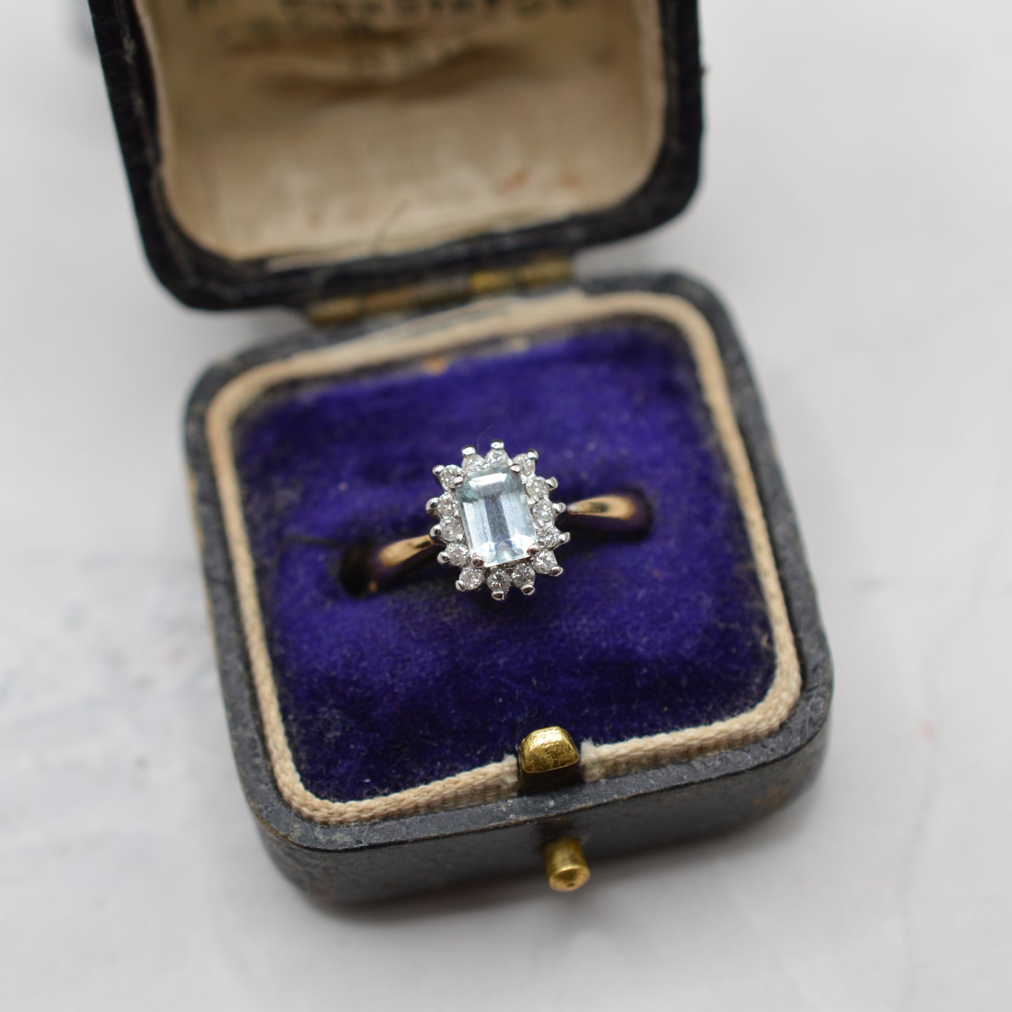 1990s 9ct Gold Aquamarine & Diamond Cluster Ring