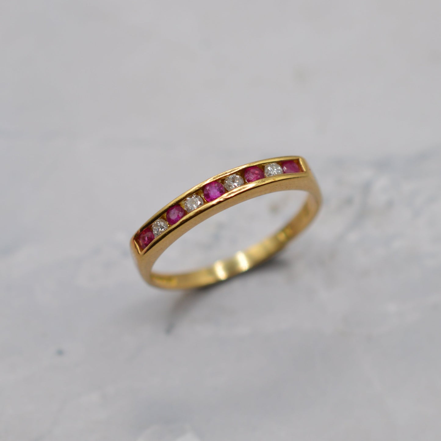18ct Gold Ruby & Diamond Channel-Set Half-Eternity Ring