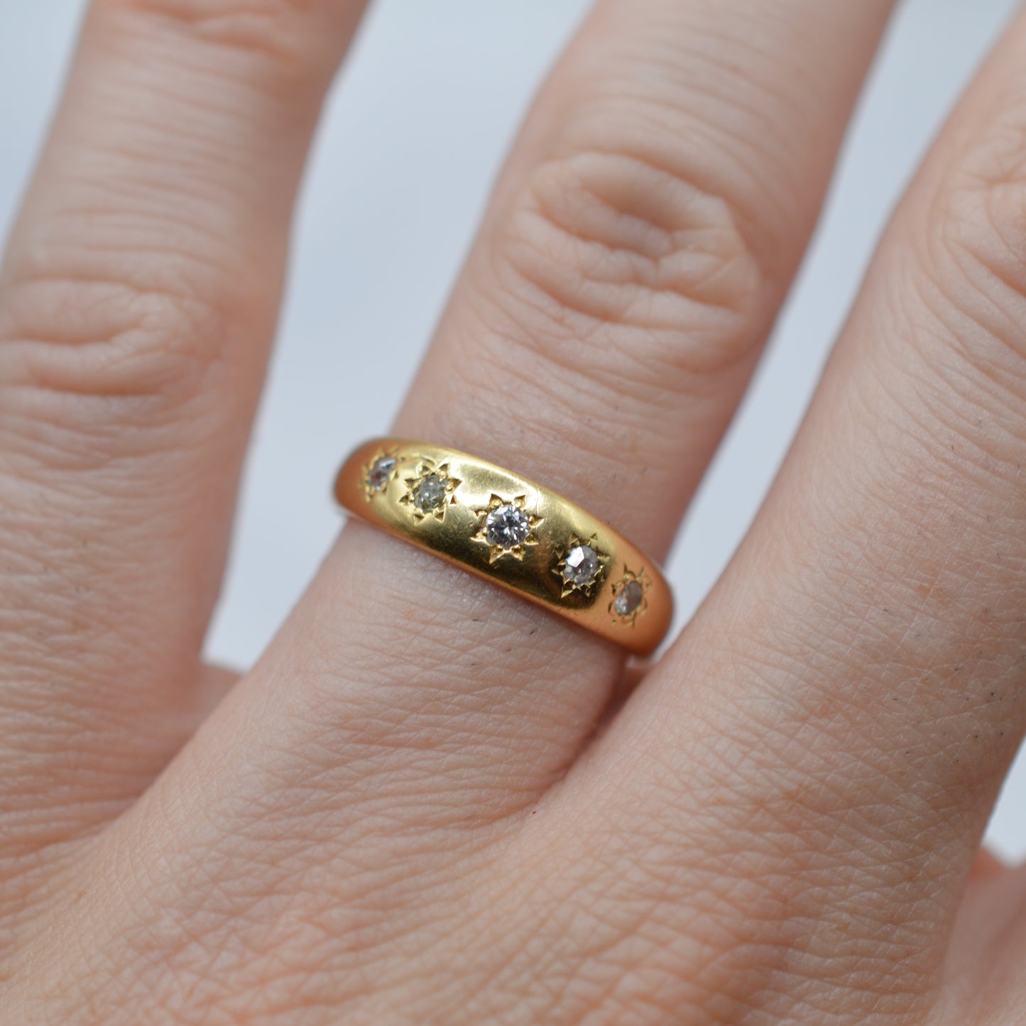1876 Victorian 18ct Gold Diamond Five-Stone Antique Gypsy Ring