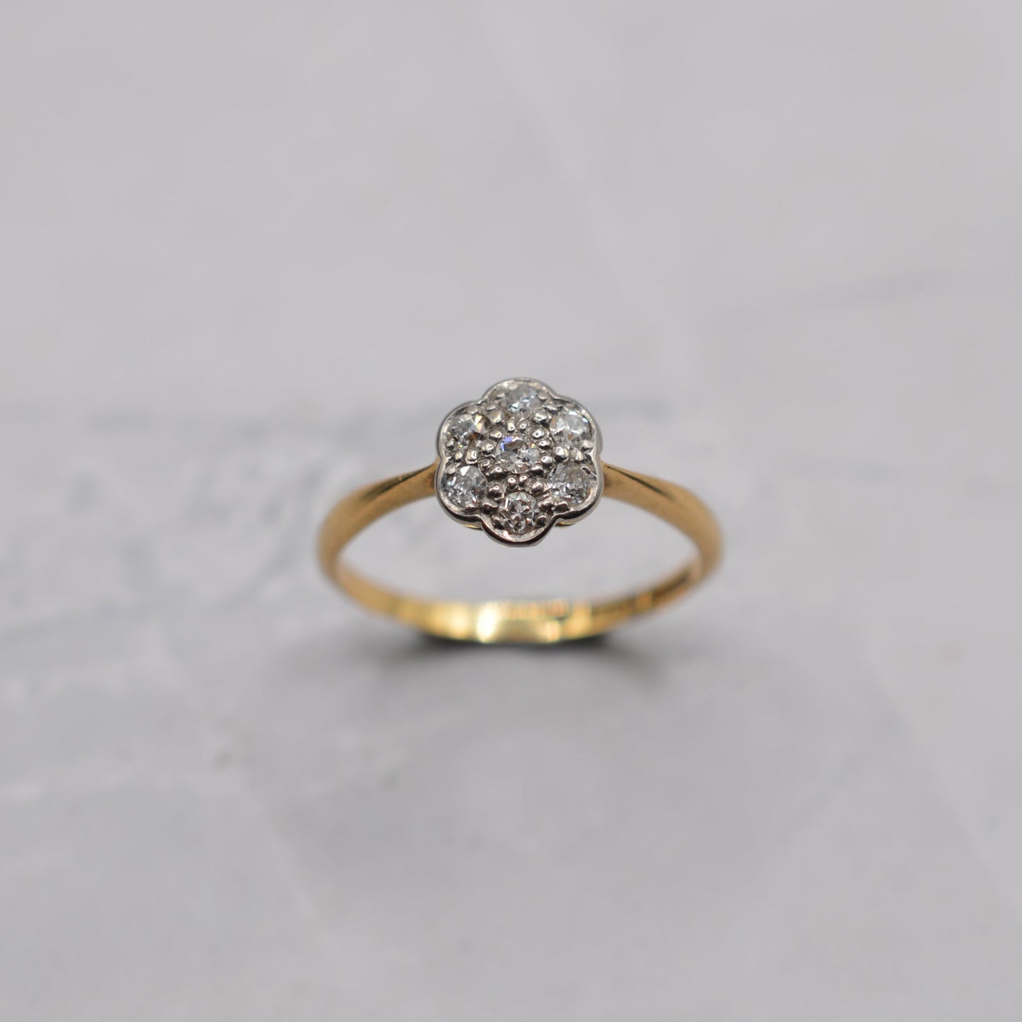 Antique Edwardian 18ct Gold & Palladium Diamond Daisy Cluster Ring