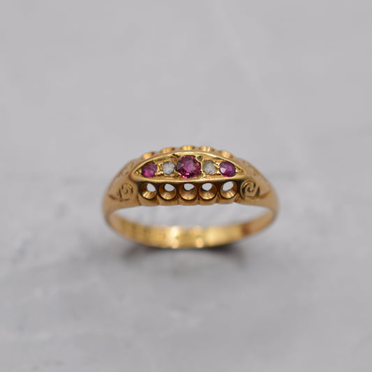 Antique 1915 18ct Gold Ruby & Diamond Ring