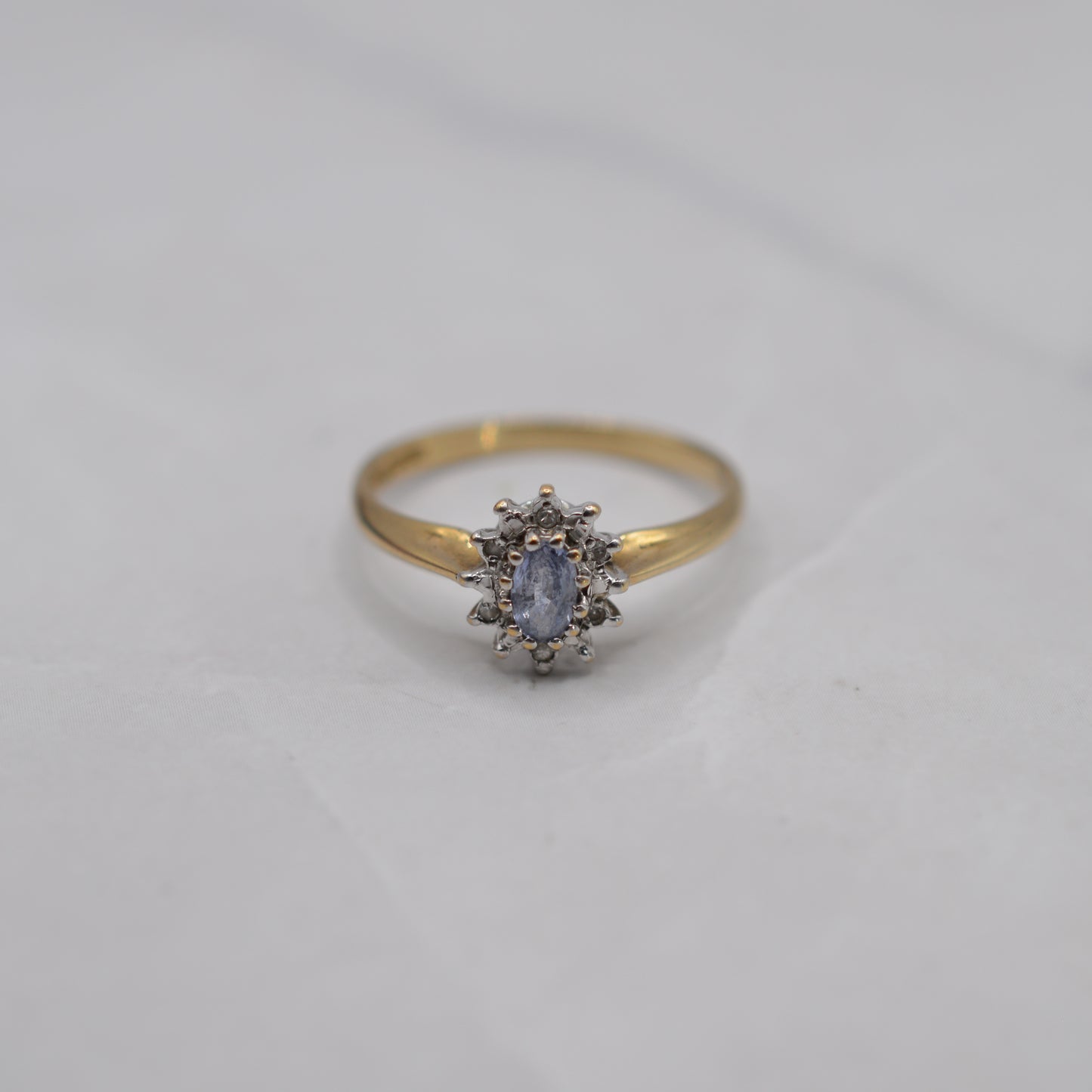 1990s 9ct Gold Sapphire & Diamond Cluster Ring