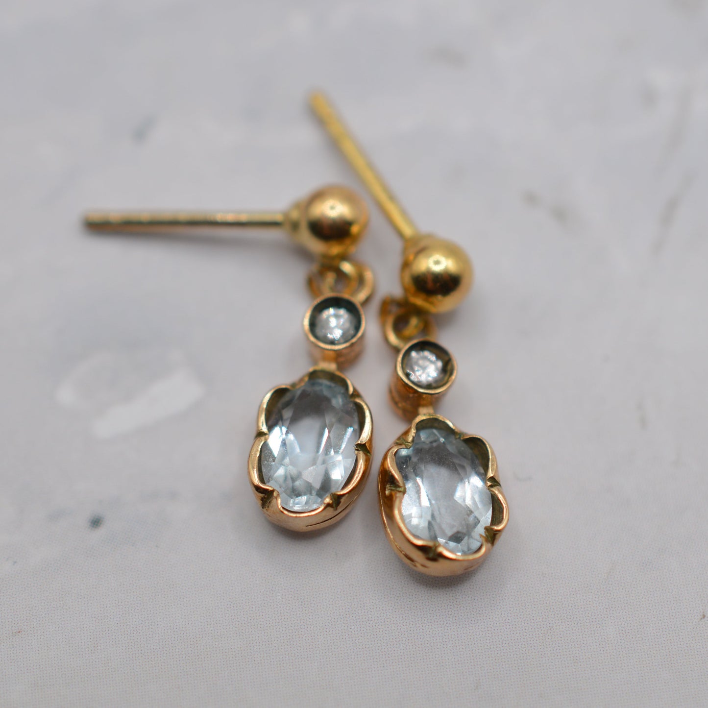1980s 9ct Gold Aquamarine & Diamond Drop Earrings