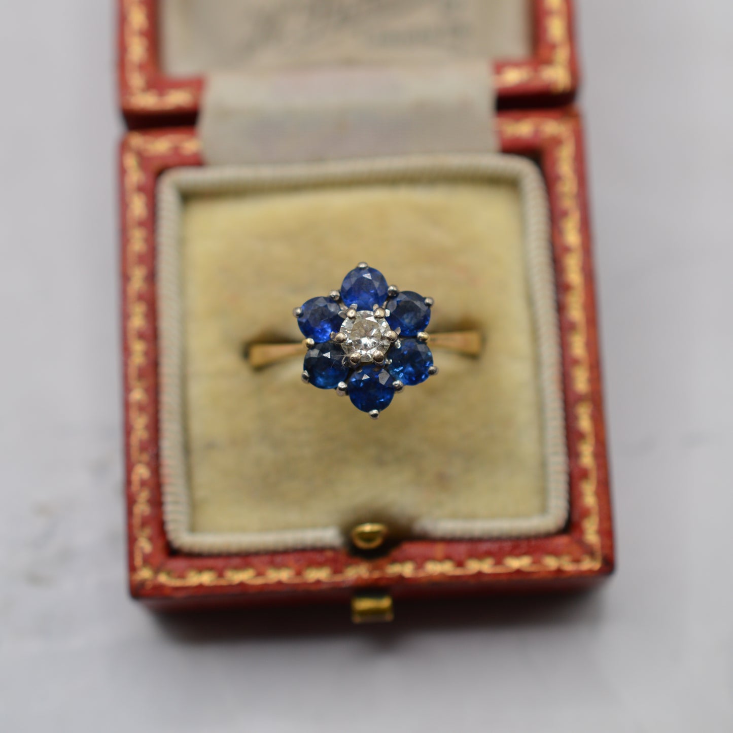 1970s Vintage 18ct Gold Sapphire & Diamond Floral Cluster Ring