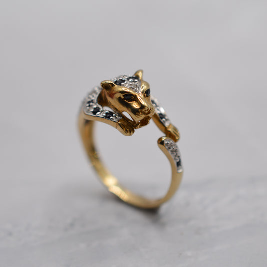 9ct Gold Sapphire & Diamond Panther Ring