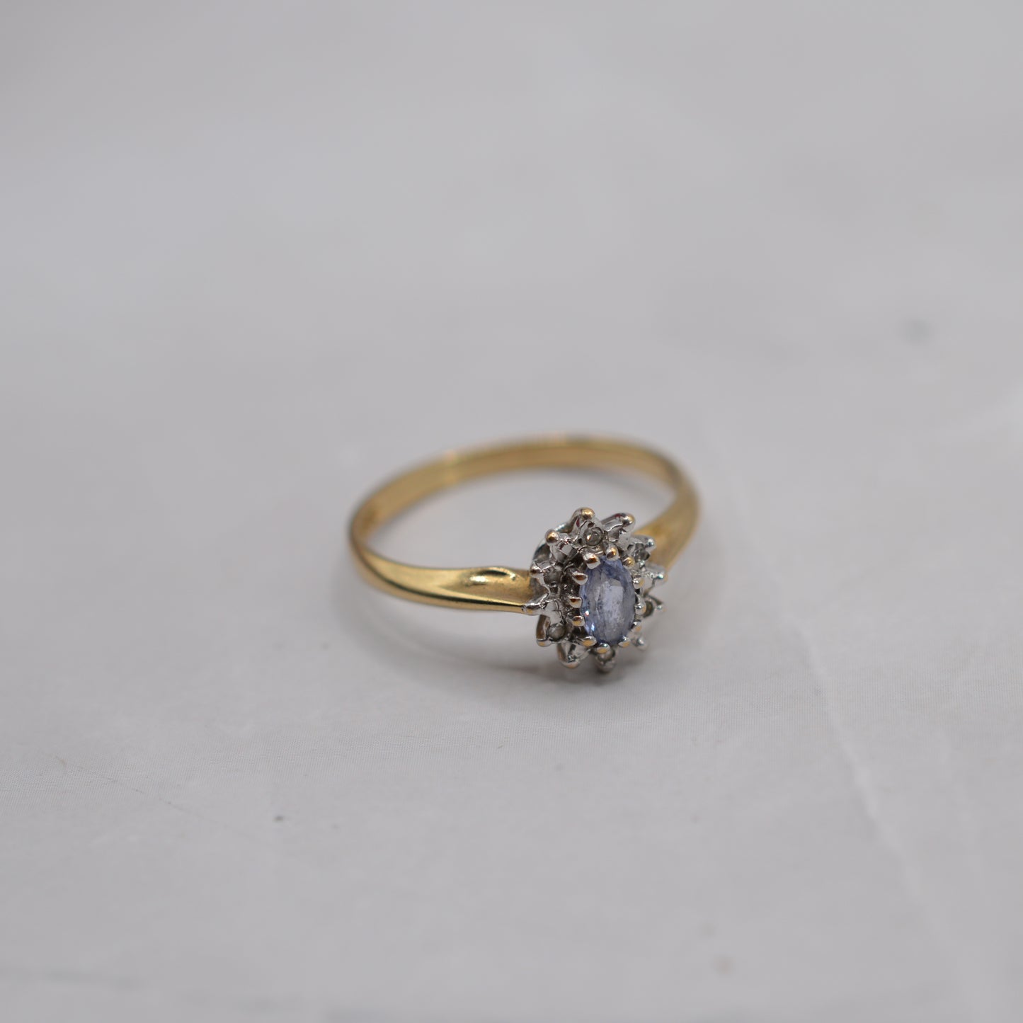 1990s 9ct Gold Sapphire & Diamond Cluster Ring