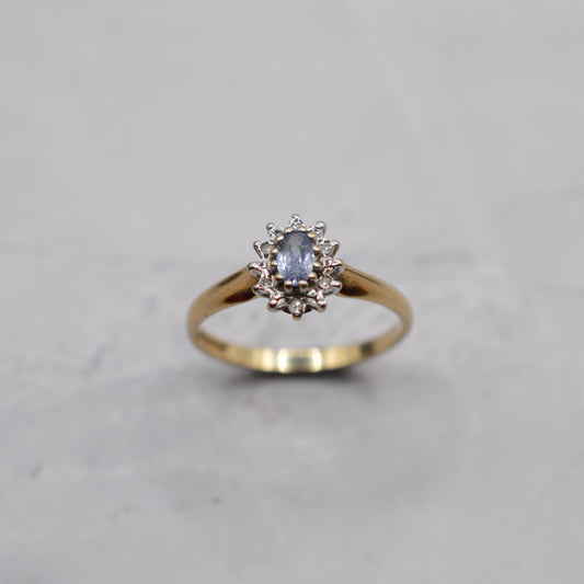 1990s 9ct Gold Sapphire & Diamond Cluster Ring