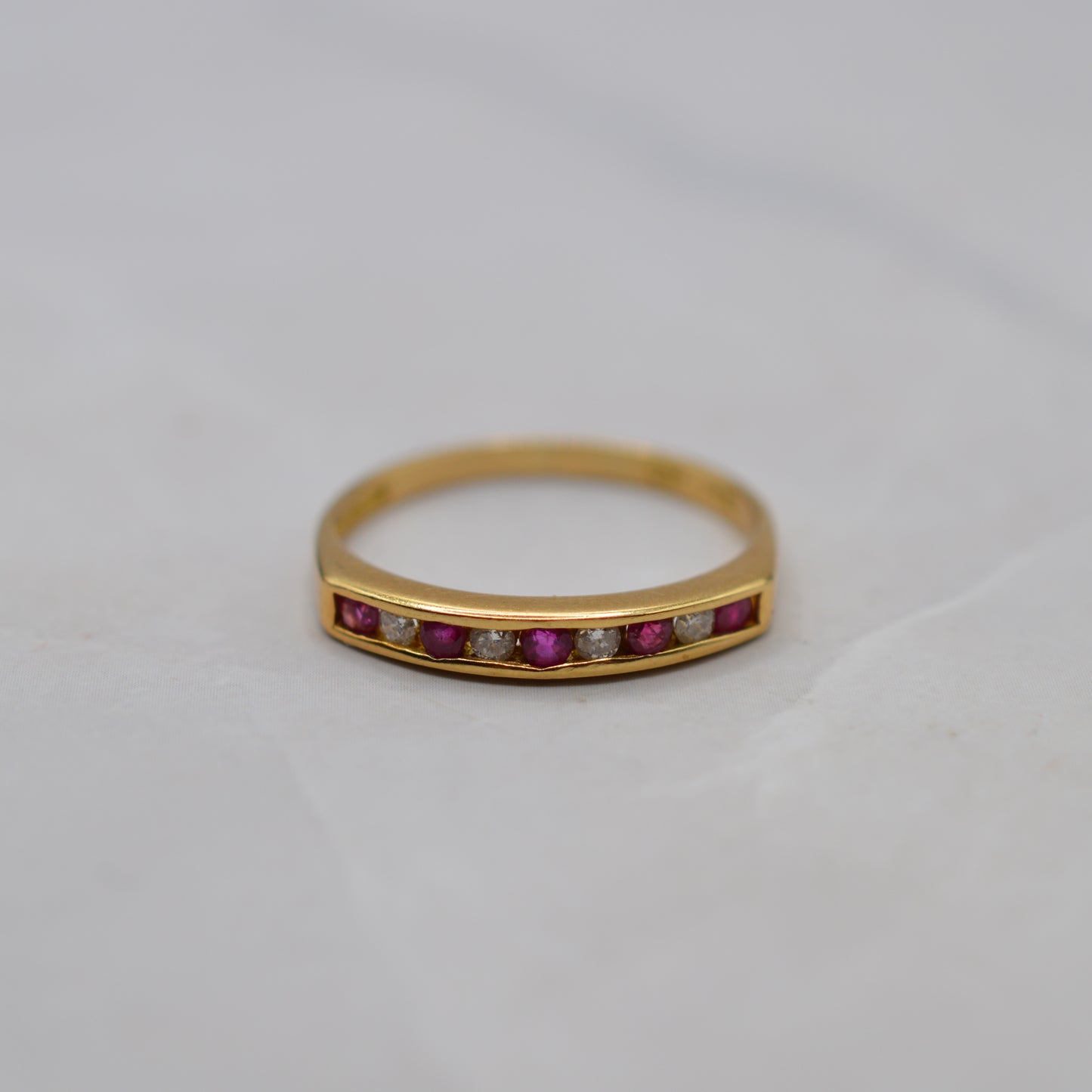 18ct Gold Ruby & Diamond Channel-Set Half-Eternity Ring
