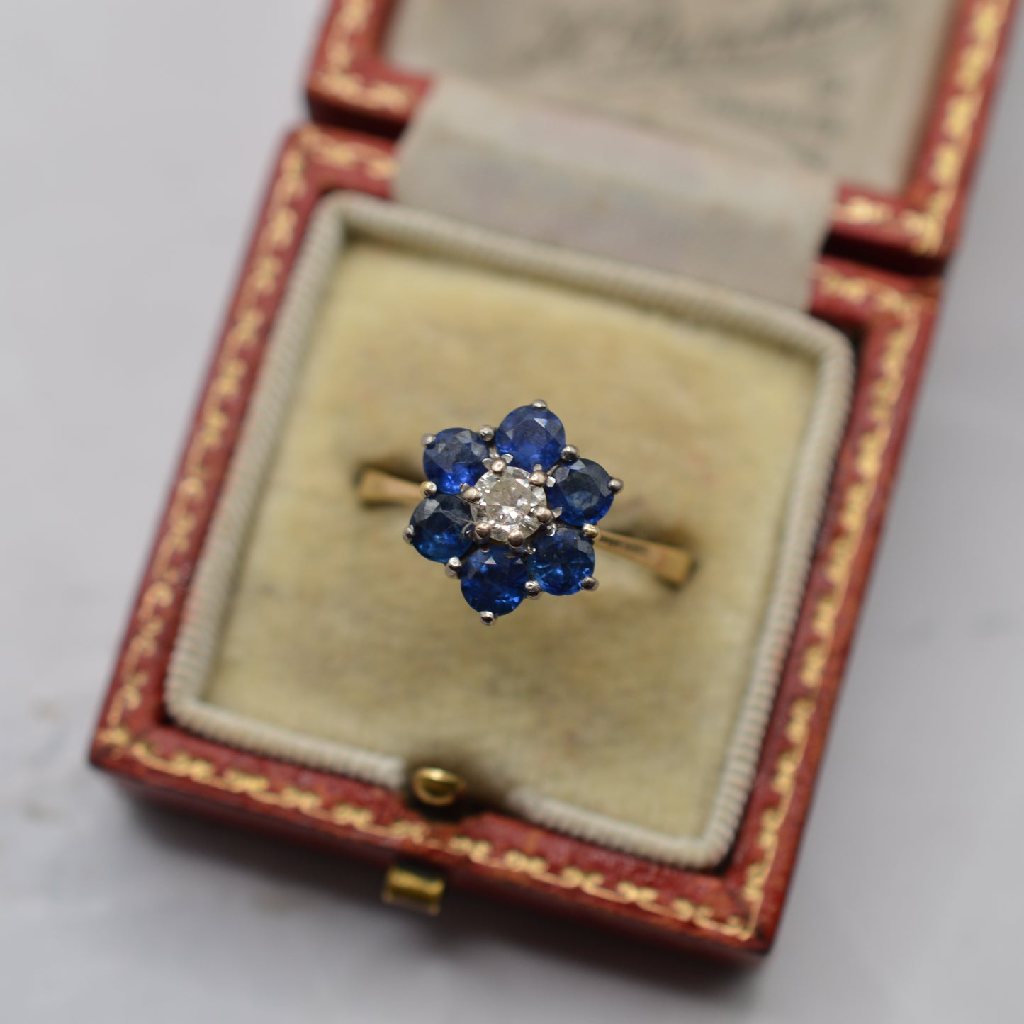 1970s Vintage 18ct Gold Sapphire & Diamond Floral Cluster Ring