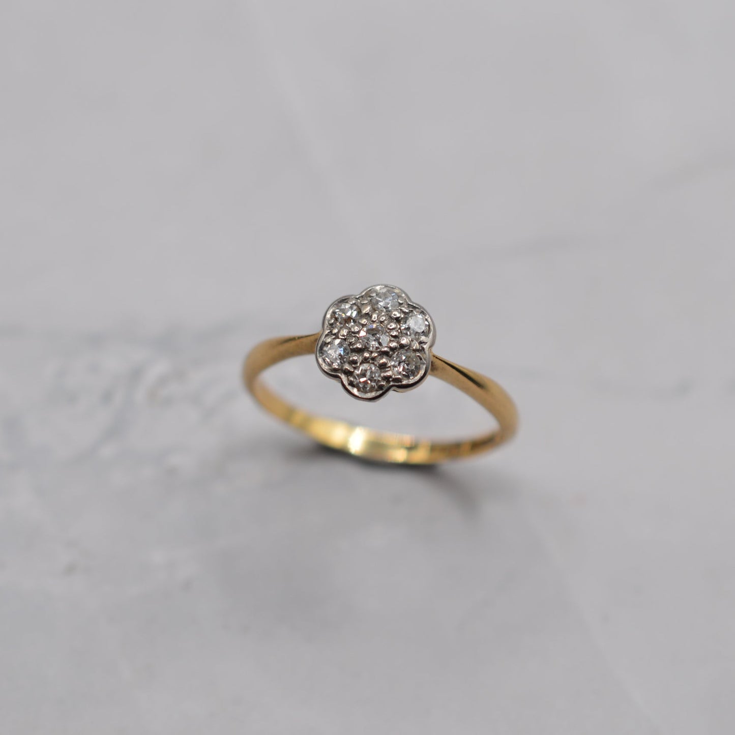 Antique Edwardian 18ct Gold & Palladium Diamond Daisy Cluster Ring