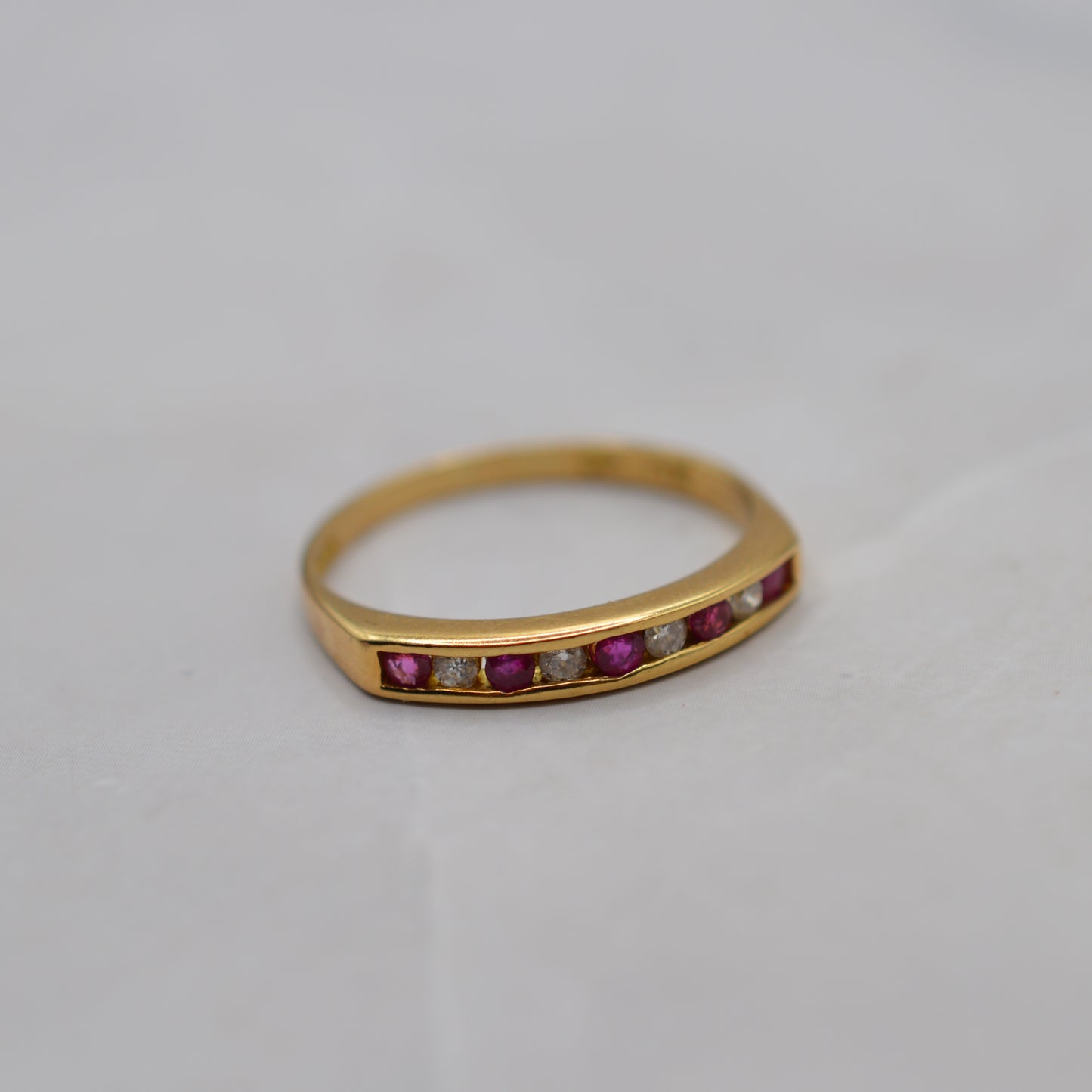 18ct Gold Ruby & Diamond Channel-Set Half-Eternity Ring