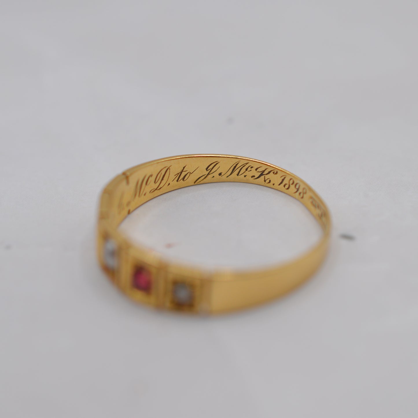 Antique 1897 18ct Gold Ruby & Pearl Five-Stone Ring