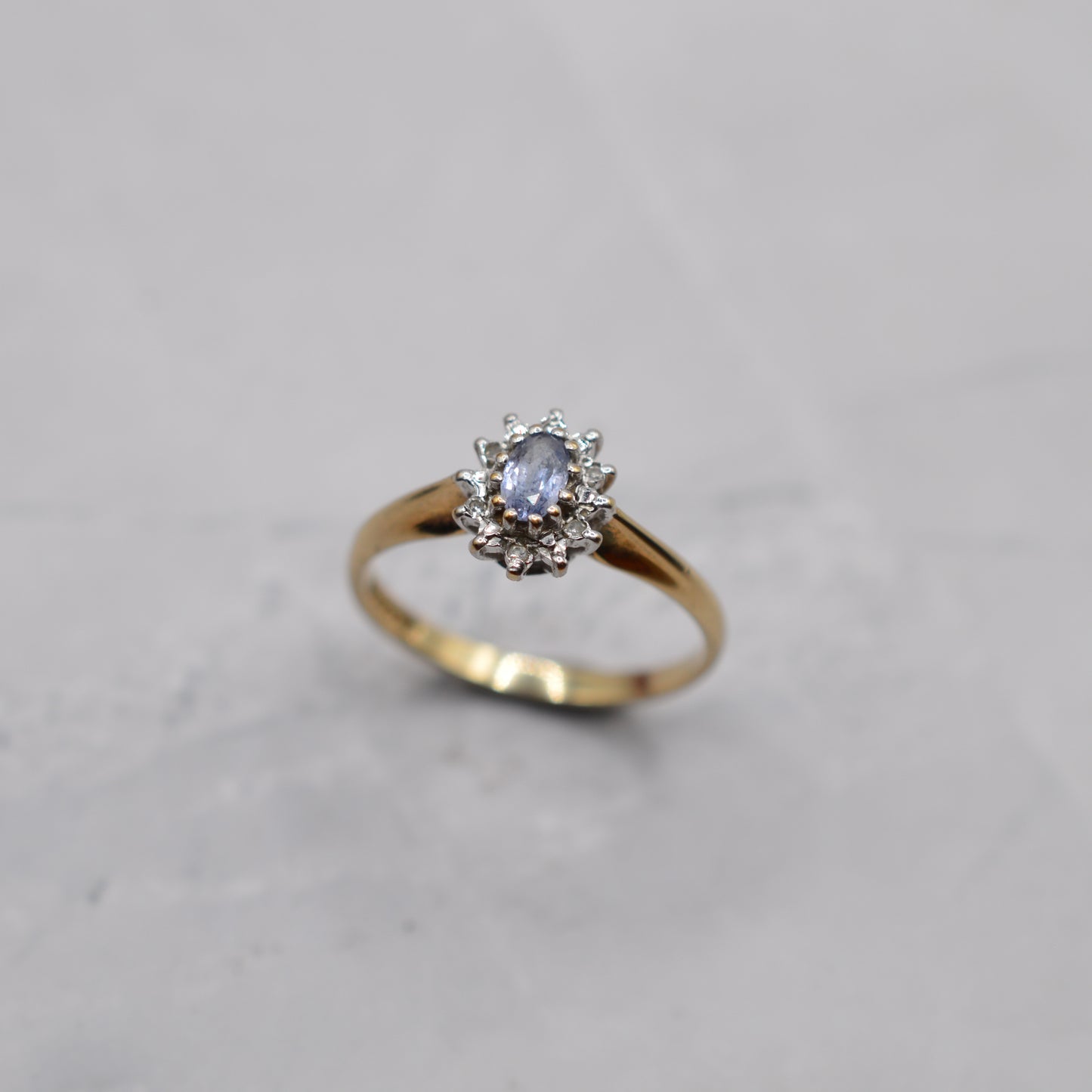 1990s 9ct Gold Sapphire & Diamond Cluster Ring