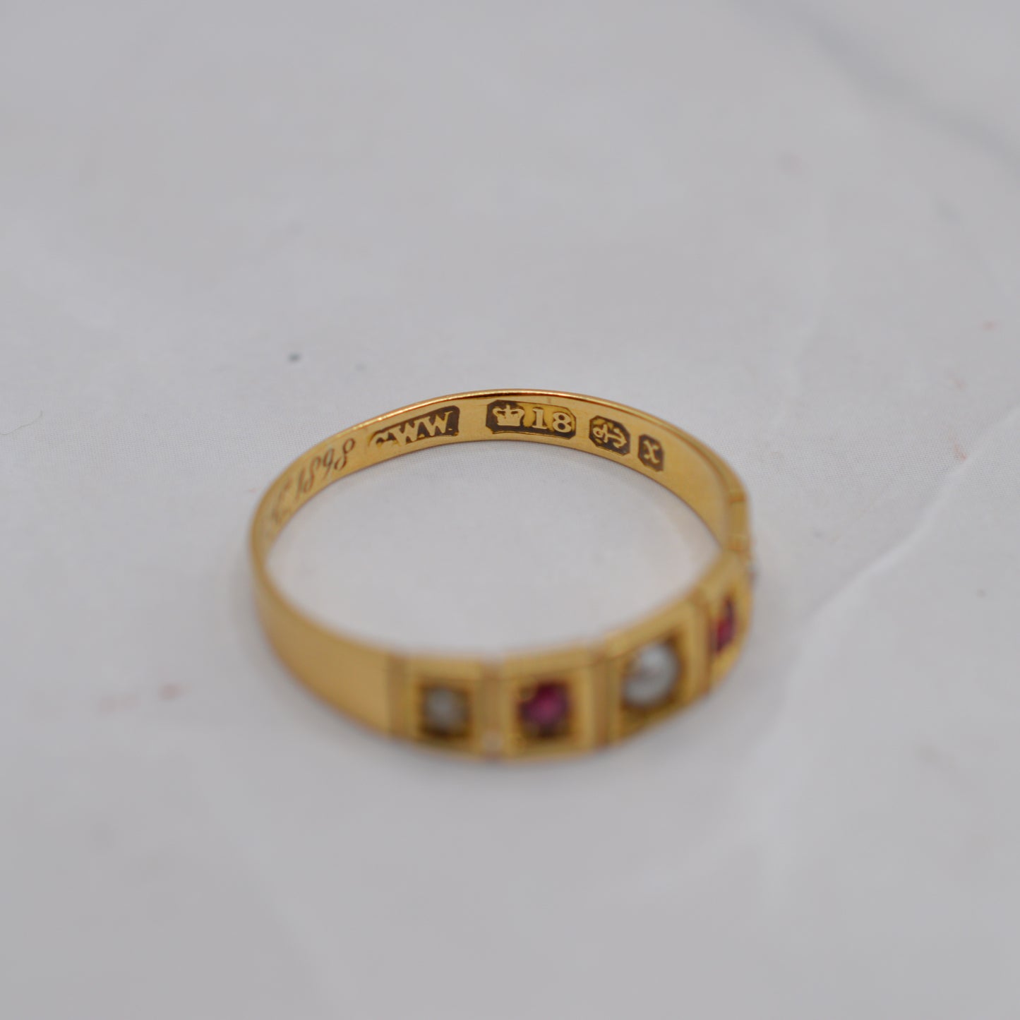 Antique 1897 18ct Gold Ruby & Pearl Five-Stone Ring