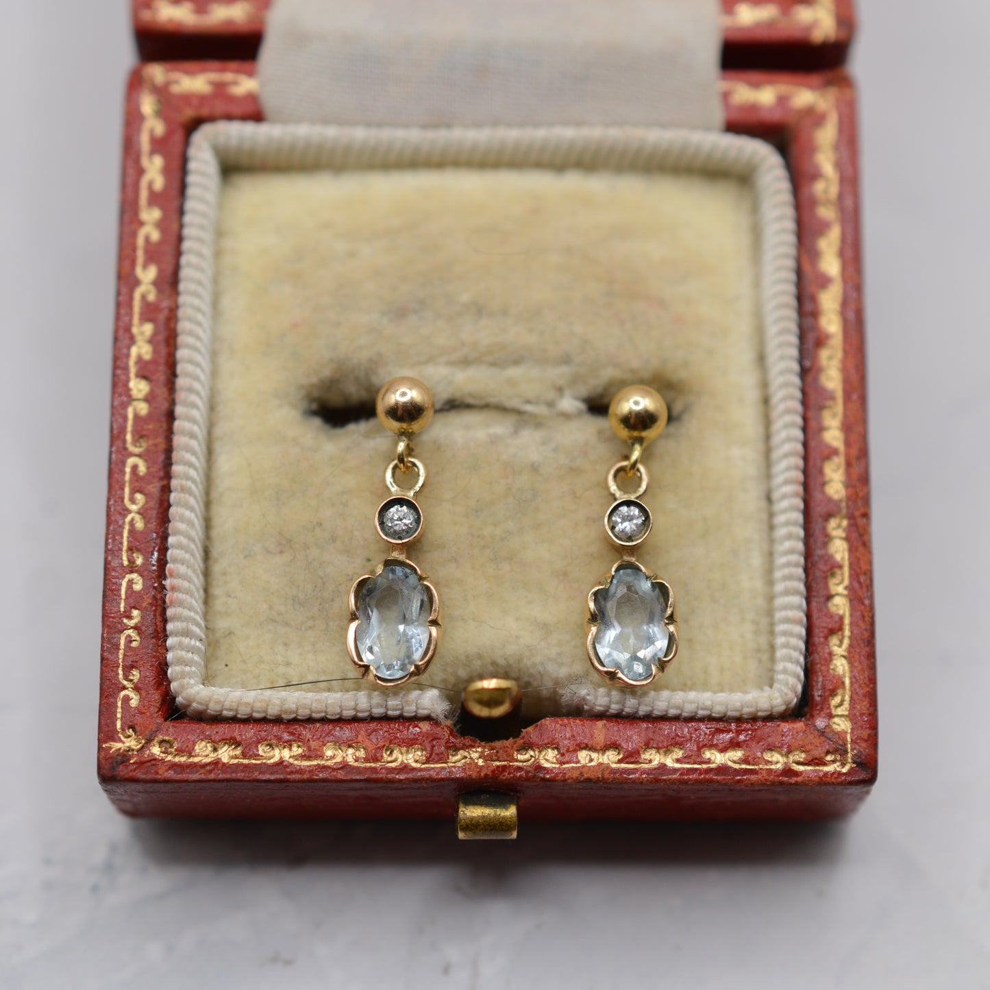 1980s 9ct Gold Aquamarine & Diamond Drop Earrings